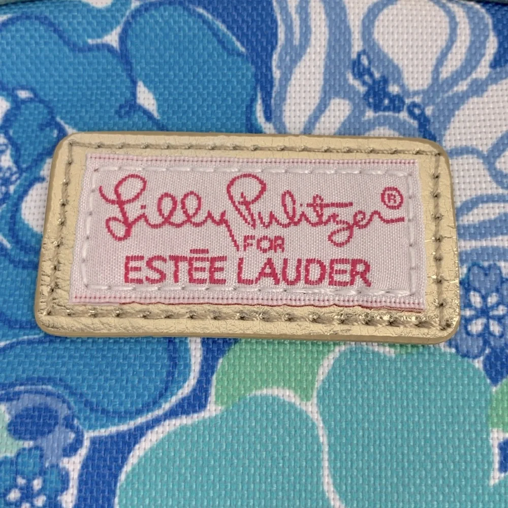 Lilly Pulitzer for Estée Lauder Cosmetic bag pouch gold Zip Close Pink lined